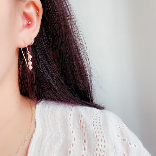 PE0056 925 Sterling Silver Freshwater Pearl Drop Hoop Earrings For Women