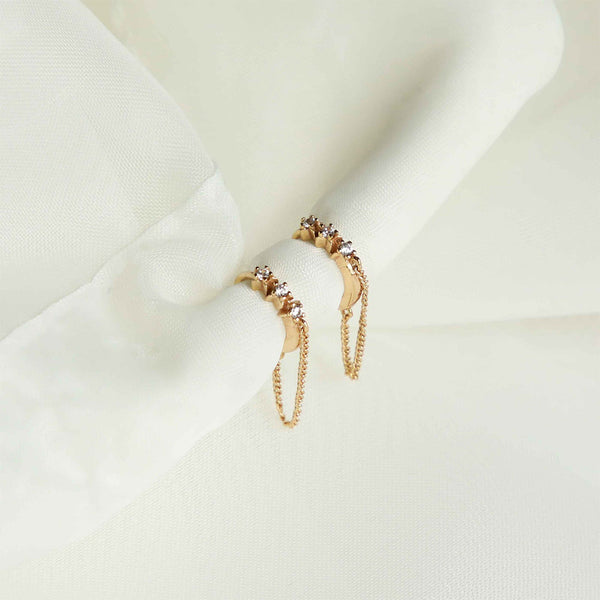 FE1902 925 Sterling Silver Chain Cubic Zirconia Huggies Earrings