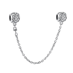 PY1774 925 Sterling Silver Enchanted Heart Safety Chain