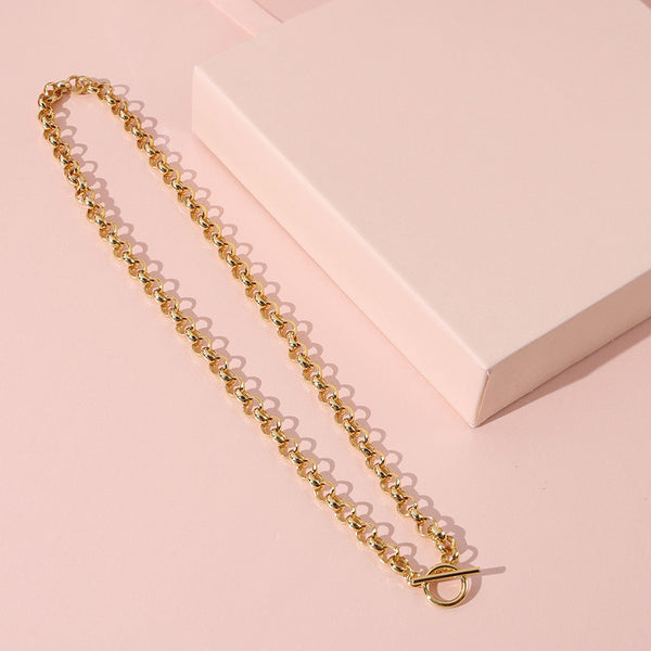 FX0906 925 Sterling Silver T-Bar Chunky Chain Toggle Necklace