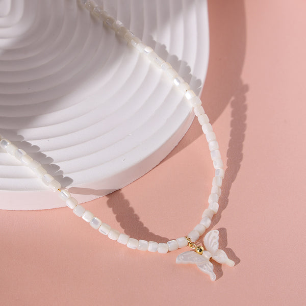 PN0006 925 Sterling Silver Dainty Butterfly 4MM Pearl Necklace