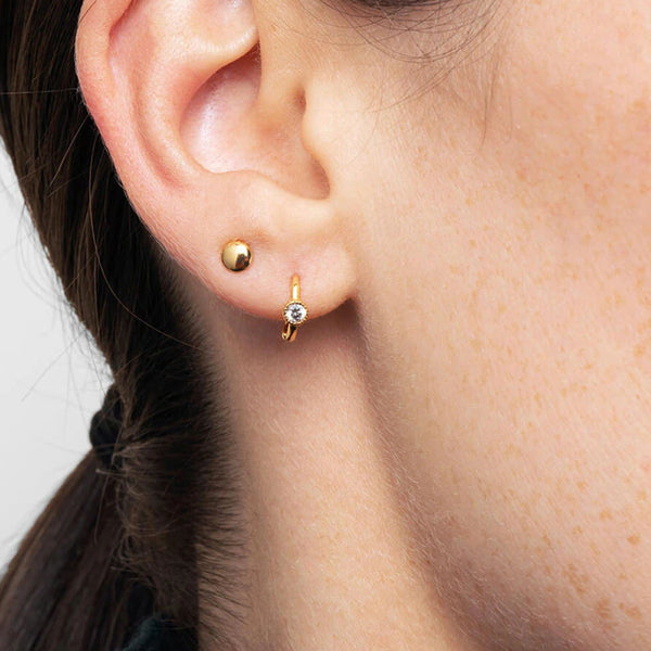 FE0892 925 Sterling Silver Single Zircon Huggie Earrings