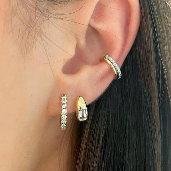 FE1965 925 Sterling Silver Buguette Cubic Zirconia Chunky Huggie Hoop Earrings