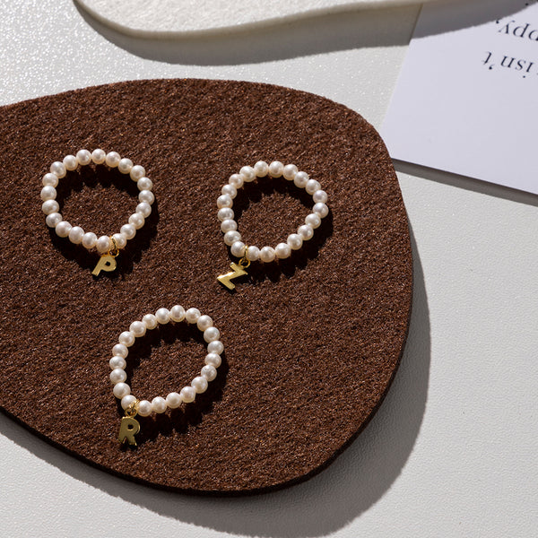 FJ0810 925 Sterling Silver Freshwater Pearl Letter A-Z Initial Ring