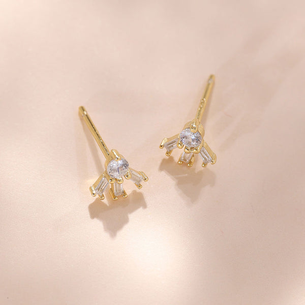 YHE0454 925 Sterling Silver Stacked Ladder Cubic Zirconia Stud Earrings