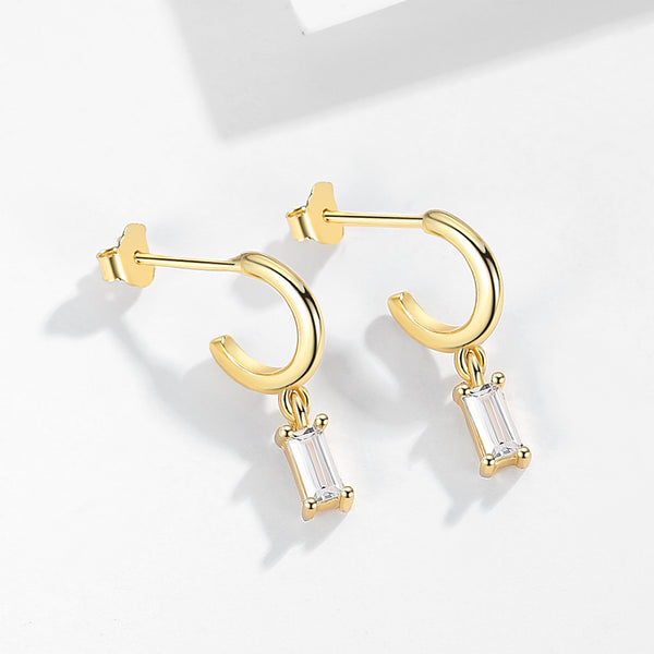 FE0676 925 Sterling Silver Crystal Hoop Earrings