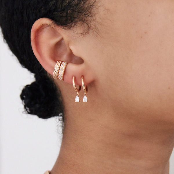 FE1256 925 Sterling Silver Thin Braid Cuff Earrings