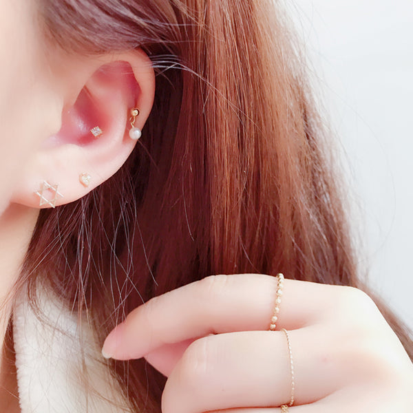 PE0101 925 Sterling Silver Gold Bead Freshwater Pearl Drop Stud Earring