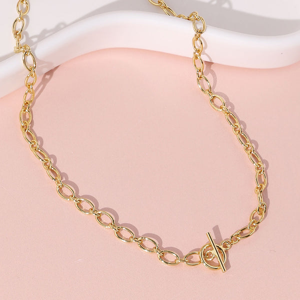 FX0907 925 Sterling Silver T-Bar Chunky Chain Toggle Necklace