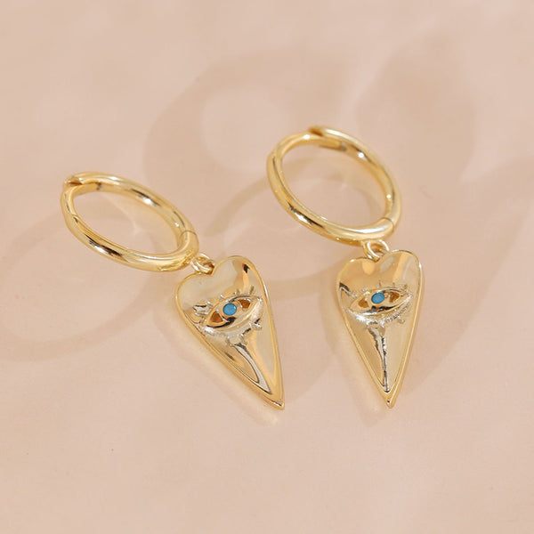 YHE0225 925 Sterling Silver Heart Evil Eye Dangle Earring
