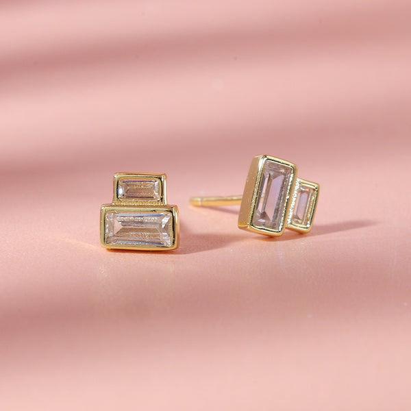 FE1889 925 Sterling Silver Stacked Baguette Horizontal Stud Earrings