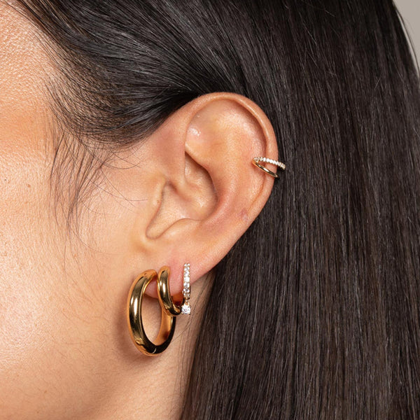 FE2012 925 Sterling Silver Shining CZ Drop Hoop Earrings