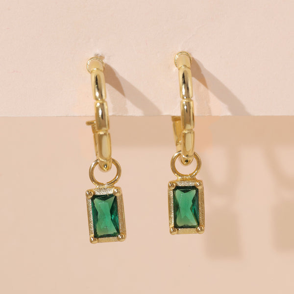 YHE0434 925 Sterling Silver Baguette Greem CZ Dangle Earrings