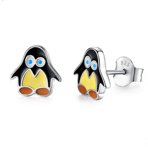 YE3179 925 Sterling Silver Enamel Penguin Stud Earrings