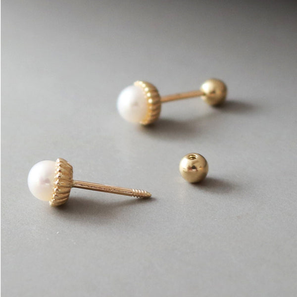 PE0083 925 Sterling Silver Barbell Round Pearl Stud Earring