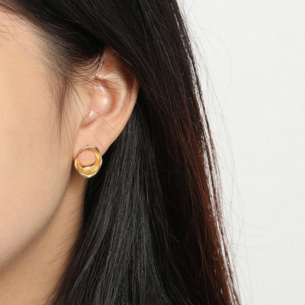 RHE1089 925 Sterling Silver Irregular Geometry Women Stud Earrings