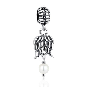 PY1263 925 Sterling Silver Angel Wing Charm With Pearl