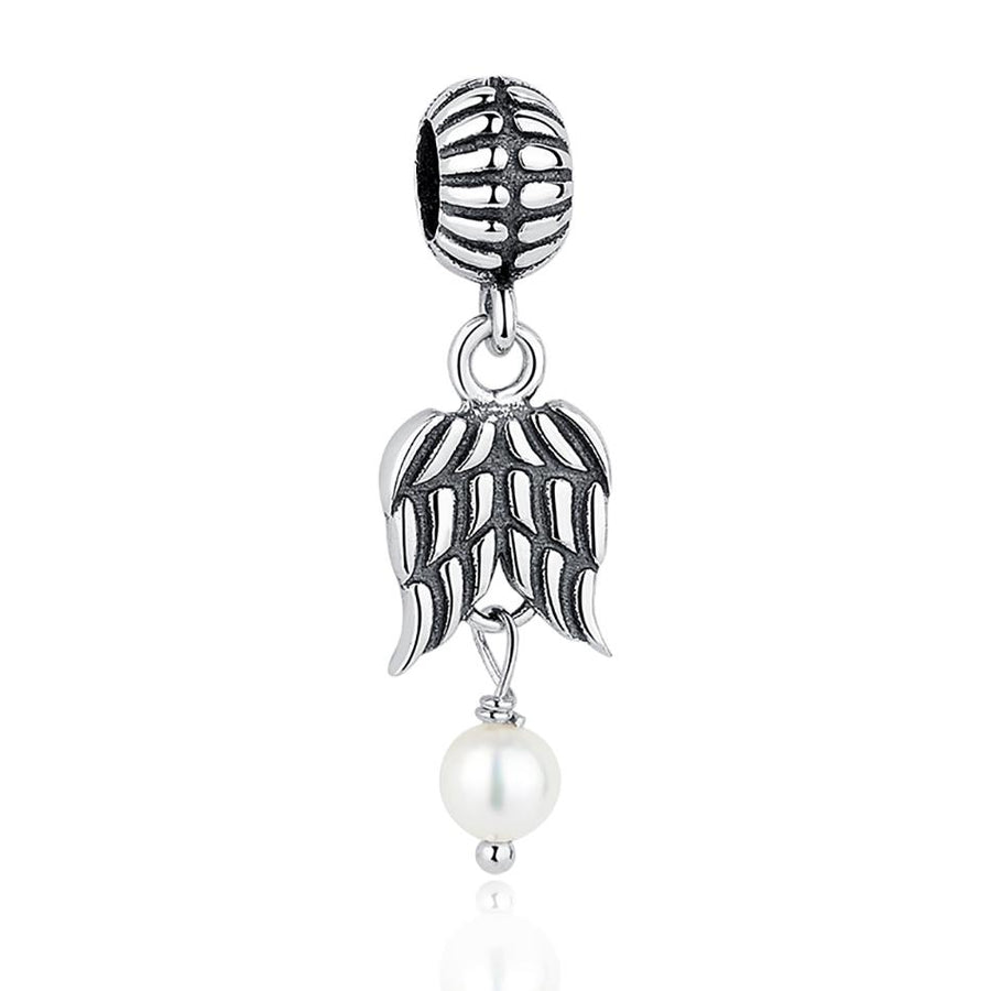 PY1263 925 Sterling Silver Angel Wing Charm With Pearl