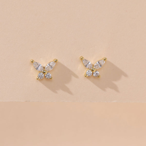 YHE0443 925 Sterling Silver Mini Butterfly Stud Earring With Cubic Zirconia