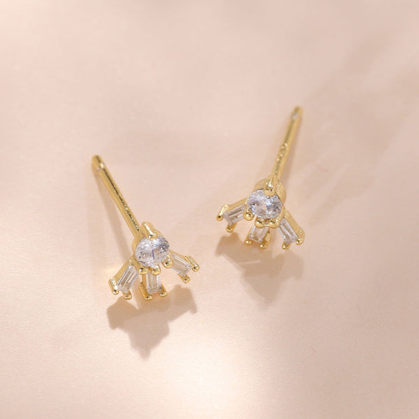 YHE0454 925 Sterling Silver Stacked Ladder Cubic Zirconia Spring Stud Earrings