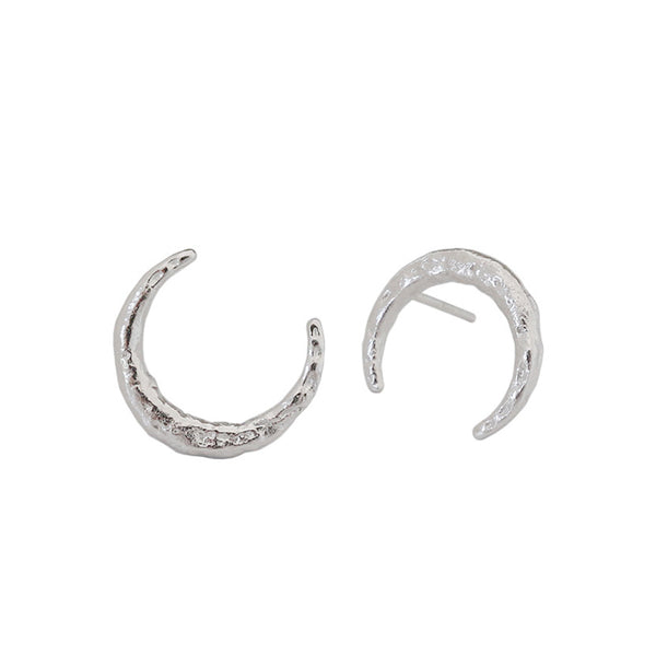 RHE1065 925 Sterling Silver Minimalist Hammered Crescent Girls Stud Earring