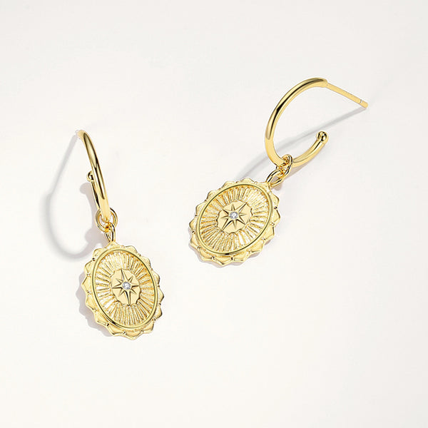 FE1881 925 Sterling Silver Starburst CZ Dangle Hoop Earring