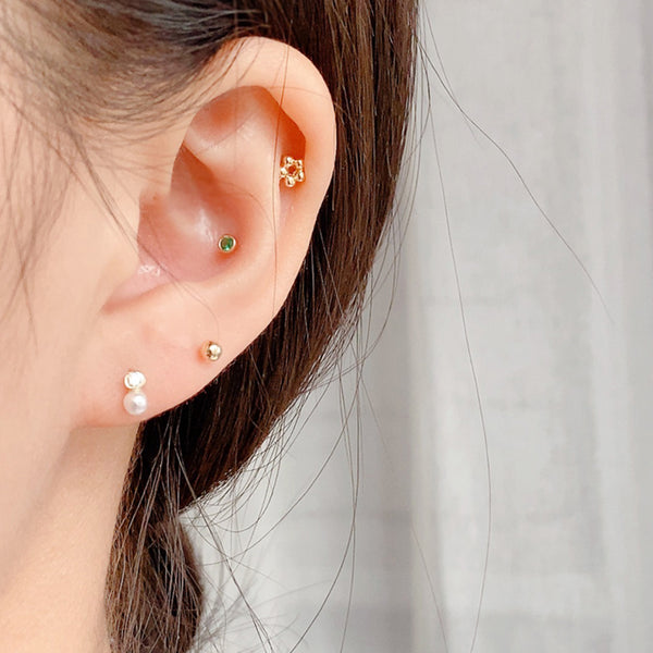 PE0081 925 Sterling Silver Dainty Bezel Set CZ Freshwater Pearl Barbell Stud Earring