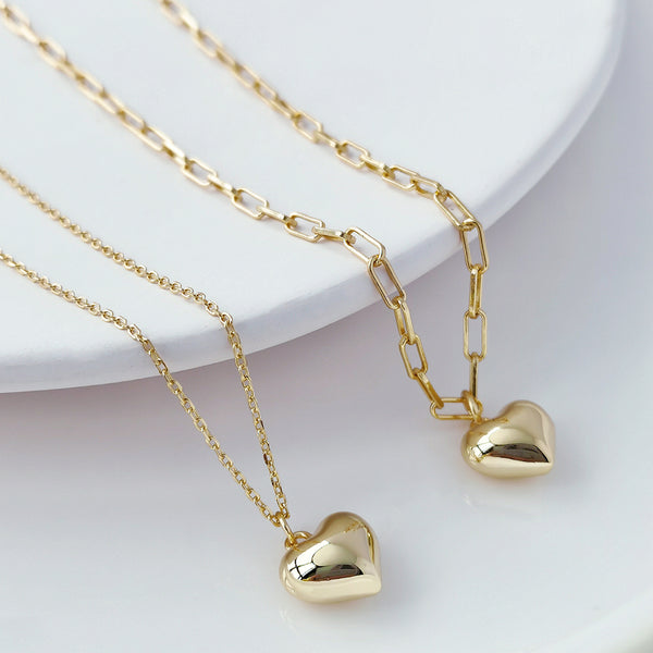 FX0778 925 Sterling Silver Gold Chain Heart Necklaces