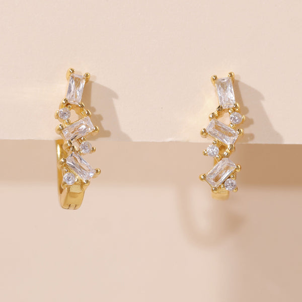 YHE0358 925 Sterling Silver Stacked Cubic Zirconia Huggie Earring