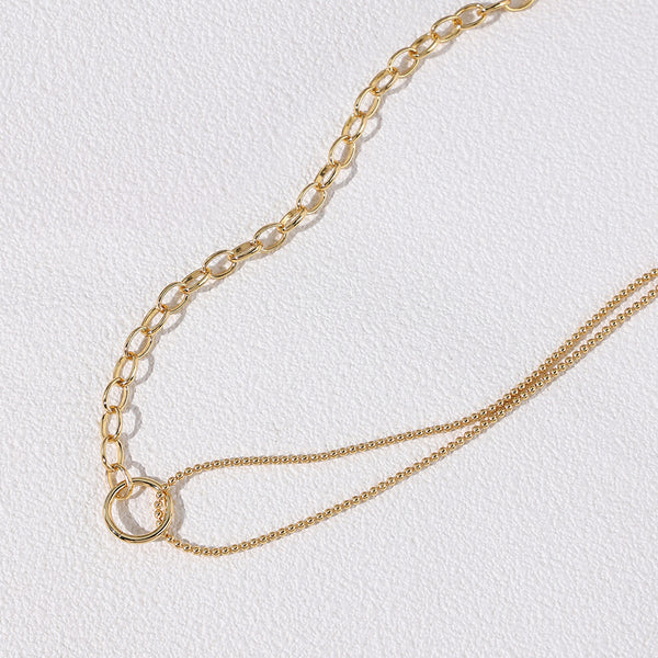 FX0905 925 Sterling Silver Layer Link Round Push Clasp Necklace