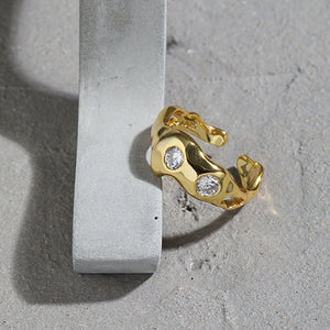 RHJ1123 925 Sterling Silver Bezel Cubic Zirconia Irregular Ring