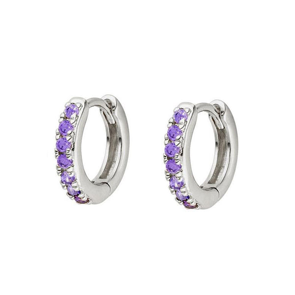 FE0783 925 Sterling Silver Emerald Pave Huggie Hoop Earrings