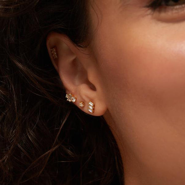 FE1609 925 Sterling Silver Three Square Zircon Stud Earrings