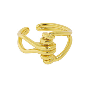 RHJ1102 925 Sterling Silver Knotted Knot Gold Open Ring