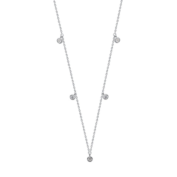 FX0286 925 Sterling Silver Diamonds Beaded Necklace
