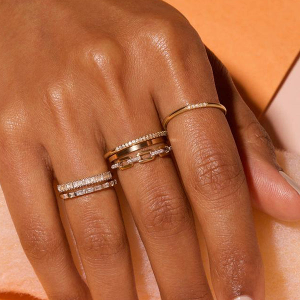 FJ0662 925 Sterling Silver Cubic Zircon Link Chain Ring