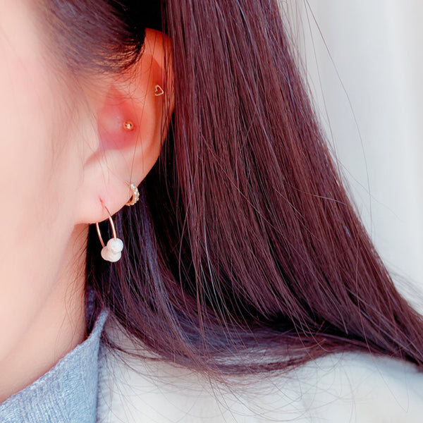 PE0065 925 Sterling Silver Grace Large Pearl Hoop Earrings