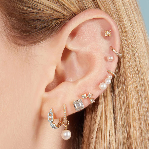 FE1898 925 Sterling Silver Fine CZ Maritime Huggies Hoop Earrings