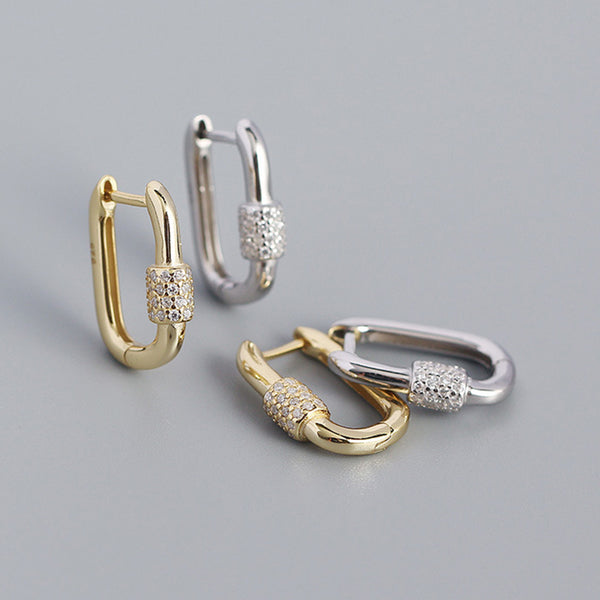 YHE0345 925 Sterling Silver Danity Cubic Zirconia Carabiner Hoop Earrings