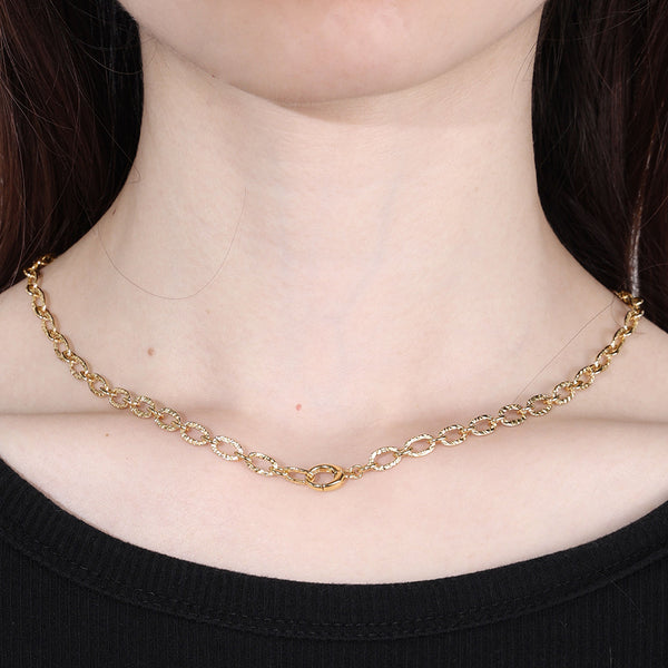 FX0904 925 Sterling Silver Medium Oval Chain Round Push Clasp Necklace For Women