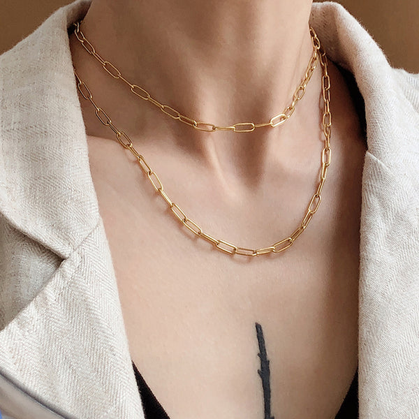 FX0384 925 Sterling Silver Muse Paper Clip Chain Necklace