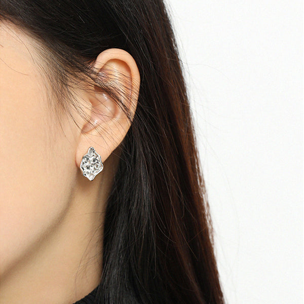 RHE1093 925 Sterling Silver Hammered Irregular Trendy Stud Earring