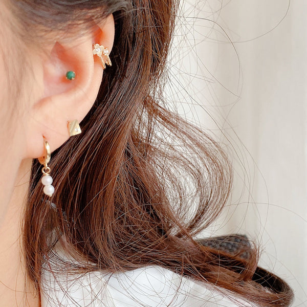 PE0077 925 Sterling Silver Double Freshwater Pearl Drop Hoop Earring