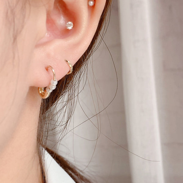 PE0098 925 Sterling Silver White Round Pearl Paperclip Hoop Earring