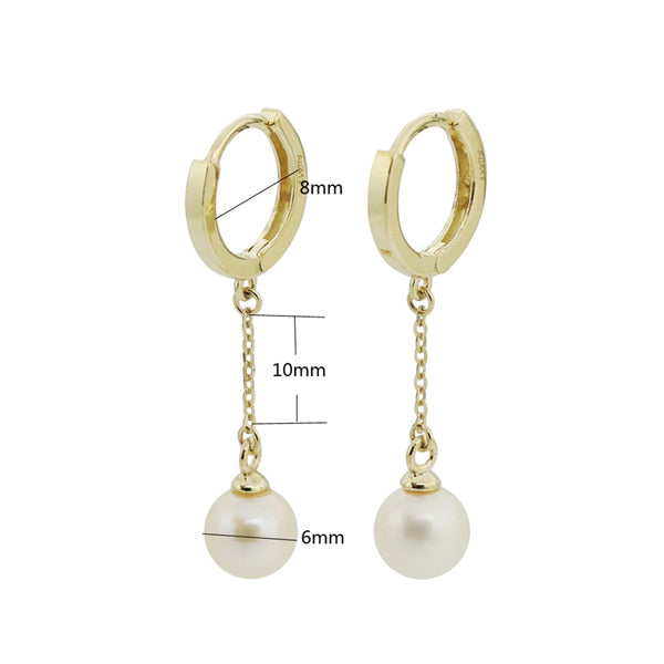 PE0100 925 Sterling Silver Dainty Women Pearl Link Chain Drop Stud Earring