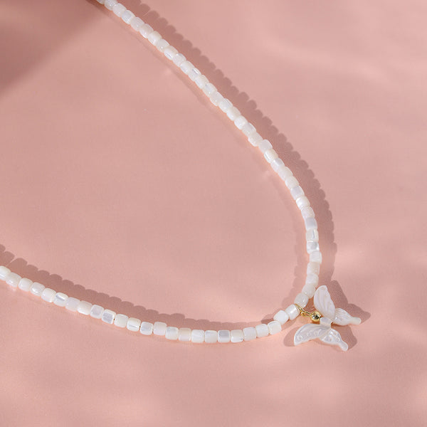 PN0006 925 Sterling Silver Dainty Butterfly 4MM Pearl Necklace