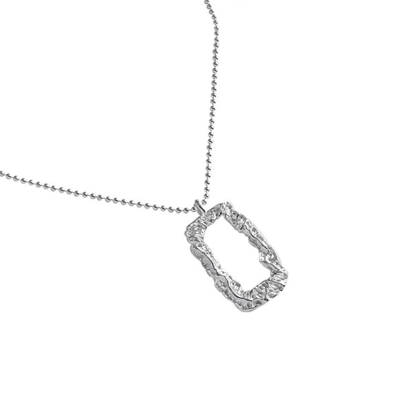 RHX1027 Hammered Rectangle Pendant Bead Chain Necklace