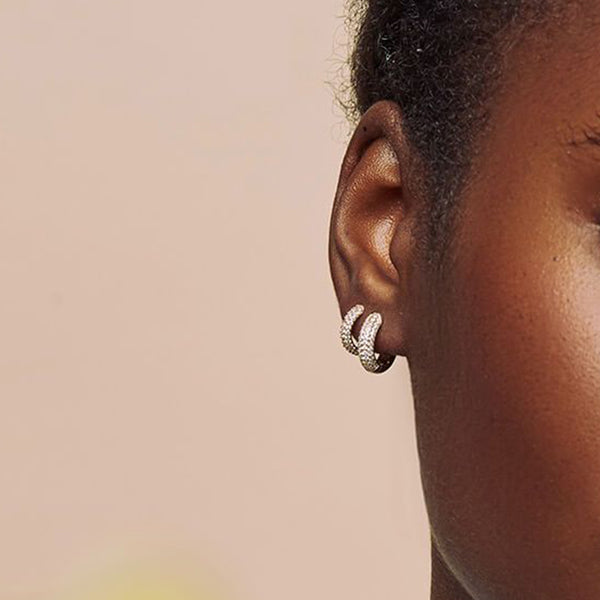 FE1596 925 Sterling Silver Pave Zircon Hoops Earrings