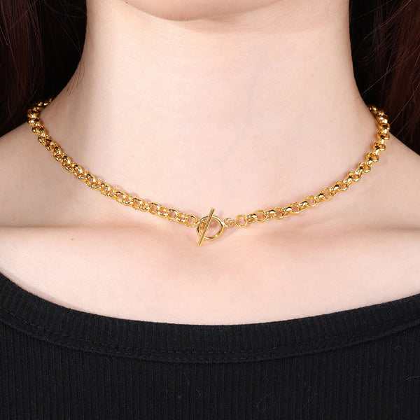 FX0906 925 Sterling Silver T-Bar Chunky Chain Toggle Necklace