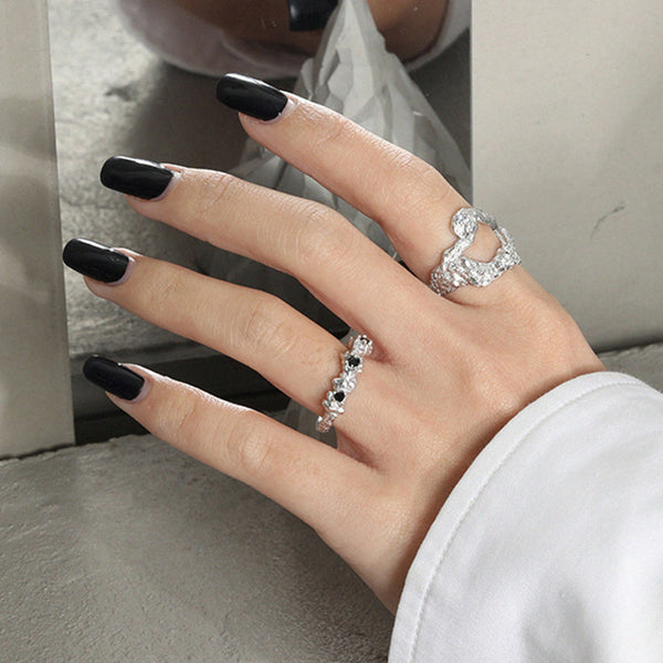 RHJ1128 925 Sterling Silver Irregular Face Micropaved Zircon Texture Open Ring